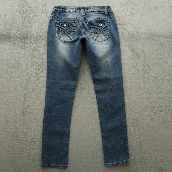 Angels Jeans Junior's Size 7 Blue Low-Rise Skinny Denim 29.5" Inseam Distressed - Picture 1 of 15